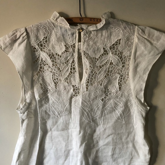 Ulla Johnson Top Ivory Short Sleeve Lace Linen 4 - Picture 8 of 11